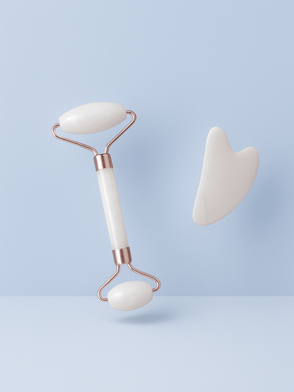 Coffret Jade Blanc : Rouleau Double & Gua Sha Visage | Zenmassa rouleau visage + gua sha