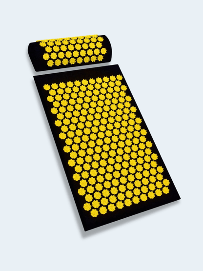 Tapis d’Acupression Noir et Jaune – Massage Yoga et Relaxation du Dos Lotus jaune & noir + sac